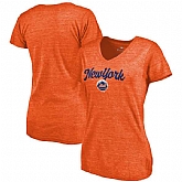 Women's New York Mets Freehand V Neck Slim Fit Tri Blend T-Shirt Orange FengYun,baseball caps,new era cap wholesale,wholesale hats